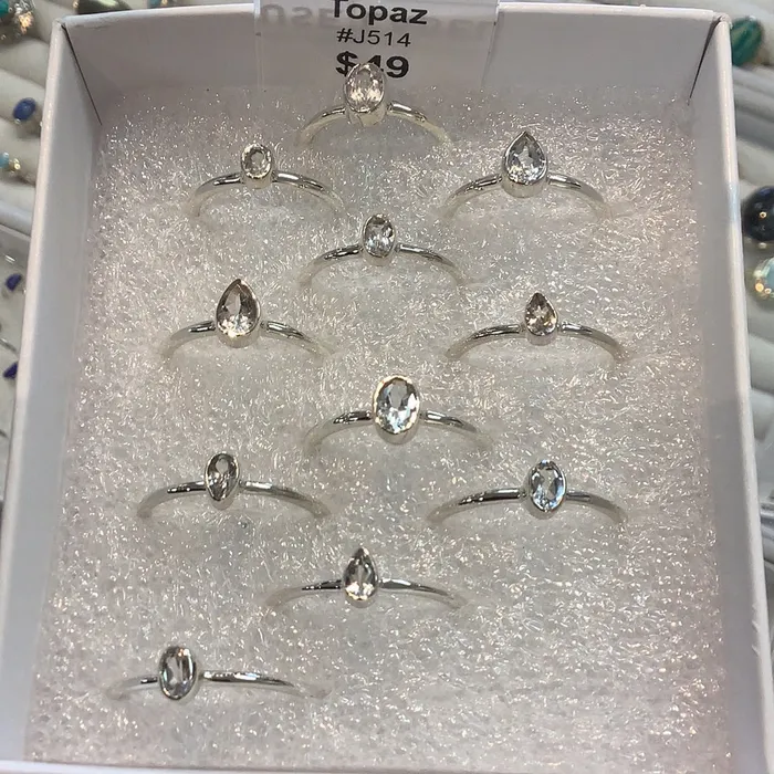 Natural Creations Rings White Topaz Faceted Dainty Sterling Ring J514