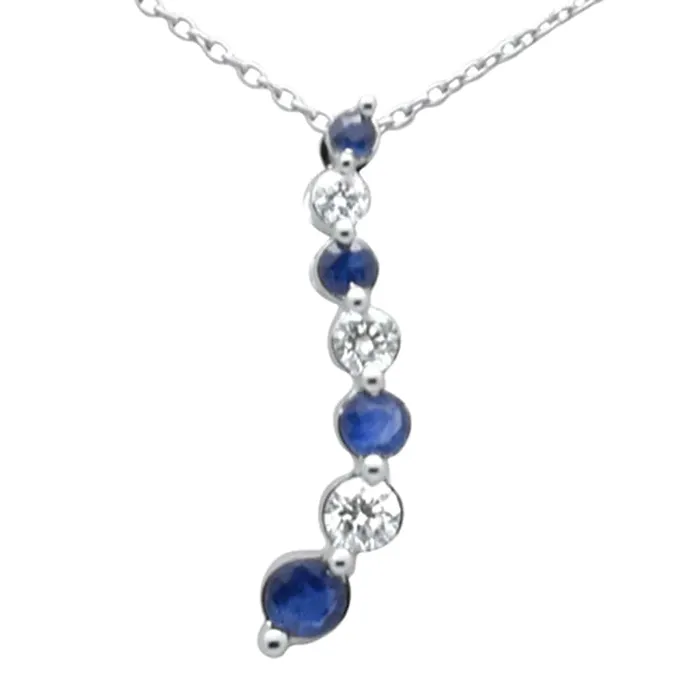 Natural Diamond and Blue Sapphire Journey Pendant Necklace 18 Long Chain 42ct G SI 14K White Gold Sonara Necklaces Natural Diamond and Blue Sapphire Journey Pendant Necklace 18 Long Chain 42ct G SI 14K White Gold Sonara Necklaces