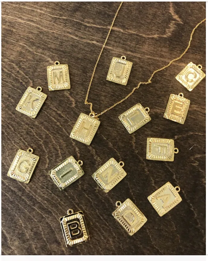 Necklaces bubs sass gold rectangle initial