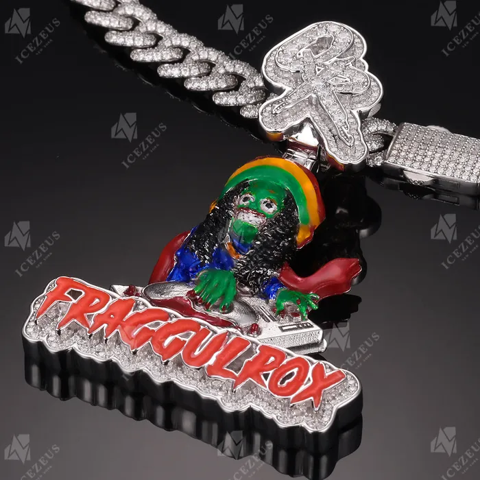 Necklaces Custom Enamel Character Iced Out Name Pendant IceZeusShop