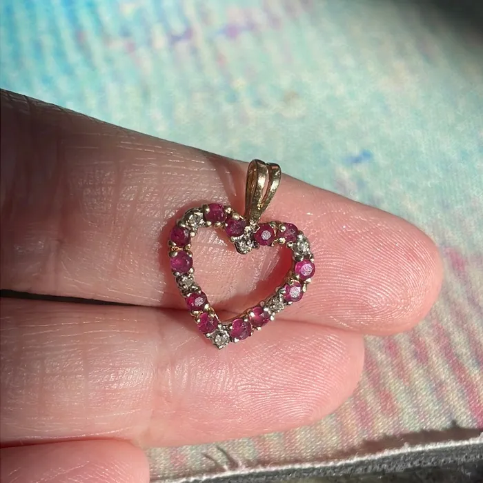 Necklaces Ruby Diamond Heart Pendant 10k Gold Vintage Love Vintage Paris