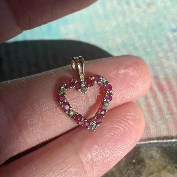 Necklaces Ruby Diamond Heart Pendant 10k Gold Vintage Love Vintage Paris