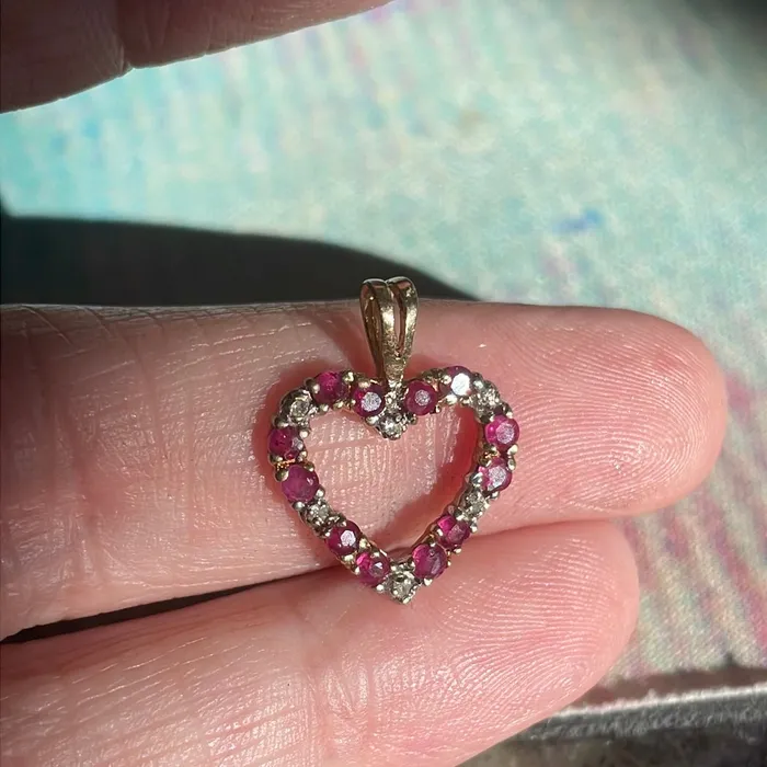 Necklaces Ruby Diamond Heart Pendant 10k Gold Vintage Love Vintage Paris