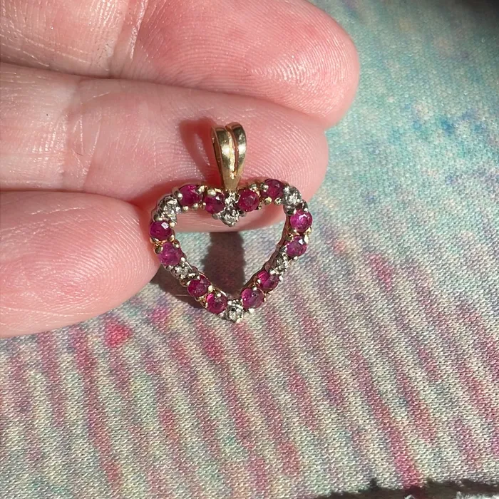 Necklaces Ruby Diamond Heart Pendant 10k Gold Vintage Love Vintage Paris