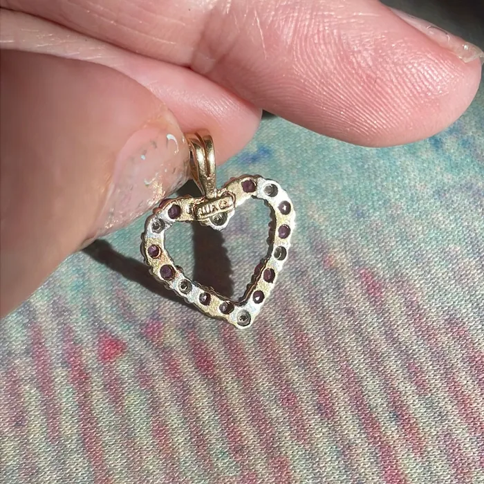 Necklaces Ruby Diamond Heart Pendant 10k Gold Vintage Love Vintage Paris