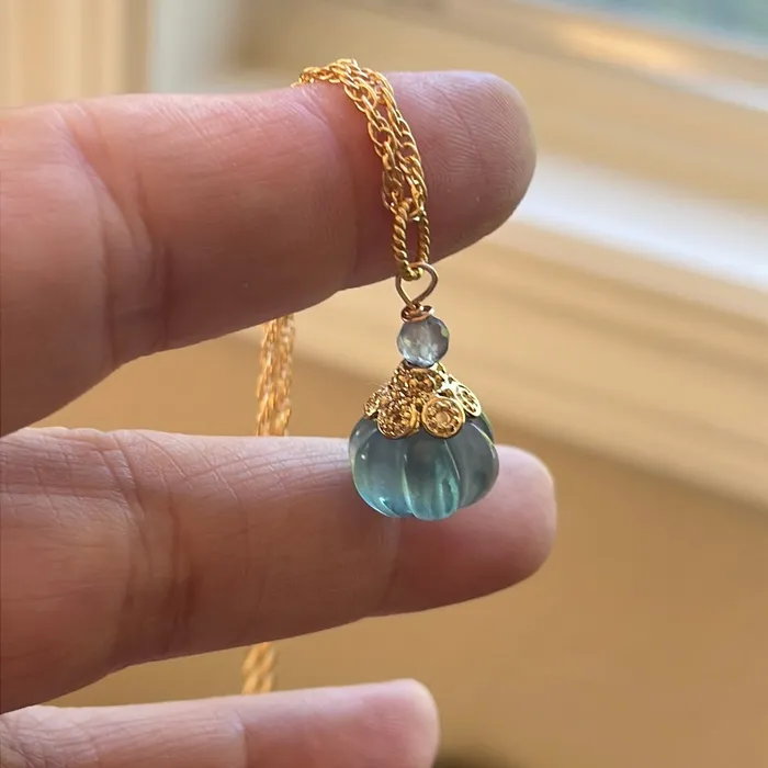 Necklaces Vintage Paris Jewelry Carved Fluorite Pumpkin Necklace Gold Filled Handmade Necklaces Vintage Paris Jewelry Carved Fluorite Pumpkin Necklace Gold Filled Handmade
