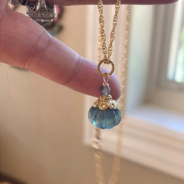 Necklaces Vintage Paris Jewelry Carved Fluorite Pumpkin Necklace Gold Filled Handmade Necklaces Vintage Paris Jewelry Carved Fluorite Pumpkin Necklace Gold Filled Handmade