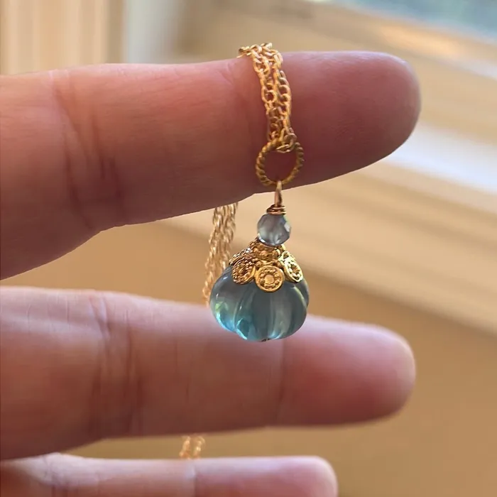 Necklaces Vintage Paris Jewelry Carved Fluorite Pumpkin Necklace Gold Filled Handmade Necklaces Vintage Paris Jewelry Carved Fluorite Pumpkin Necklace Gold Filled Handmade