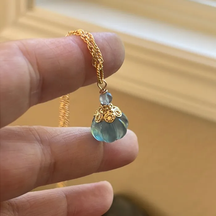 Necklaces Vintage Paris Jewelry Carved Fluorite Pumpkin Necklace Gold Filled Handmade Necklaces Vintage Paris Jewelry Carved Fluorite Pumpkin Necklace Gold Filled Handmade