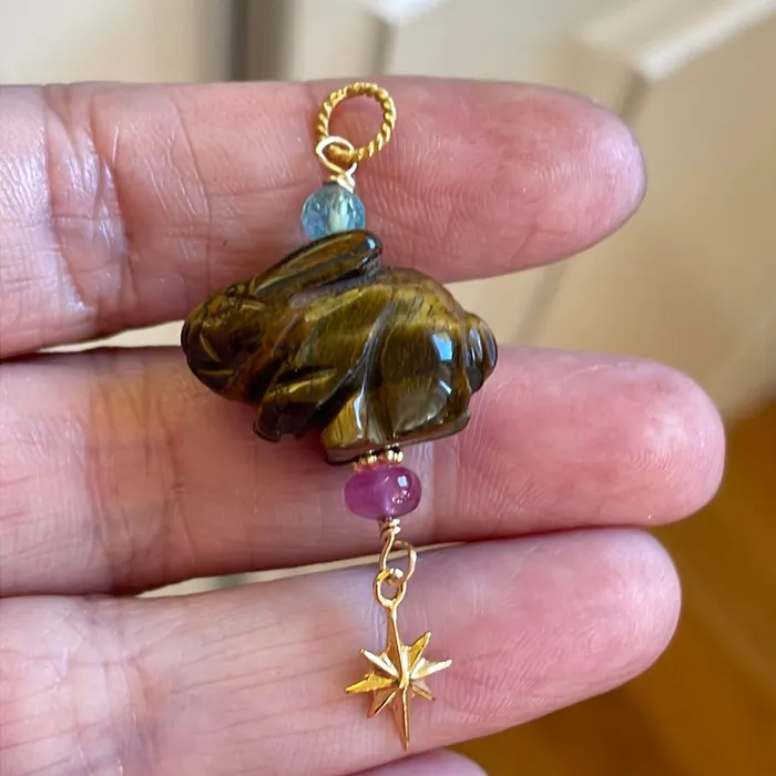 Necklaces Vintage Paris Jewelry Carved Rabbit Pendant Tigers Eye Ruby and Fluorite Gold Filled Handmade Necklaces Vintage Paris Jewelry Carved Rabbit Pendant Tigers Eye Ruby and Fluorite Gold Filled Handmade