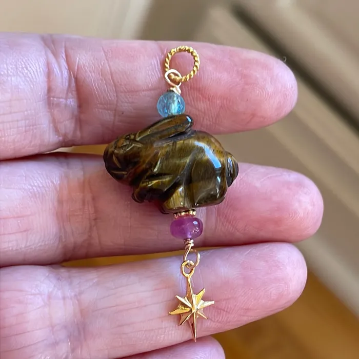 Necklaces Vintage Paris Jewelry Carved Rabbit Pendant Tigers Eye Ruby and Fluorite Gold Filled Handmade Necklaces Vintage Paris Jewelry Carved Rabbit Pendant Tigers Eye Ruby and Fluorite Gold Filled Handmade