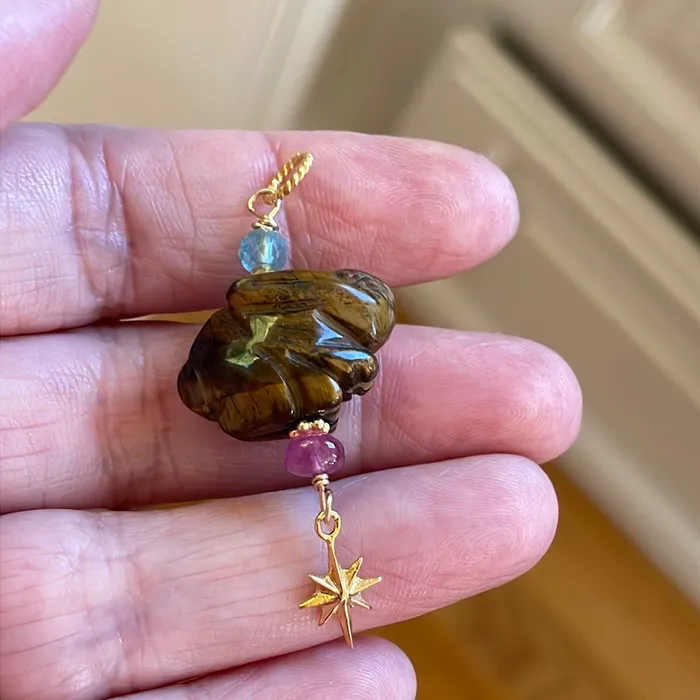 Necklaces Vintage Paris Jewelry Carved Rabbit Pendant Tigers Eye Ruby and Fluorite Gold Filled Handmade Necklaces Vintage Paris Jewelry Carved Rabbit Pendant Tigers Eye Ruby and Fluorite Gold Filled Handmade