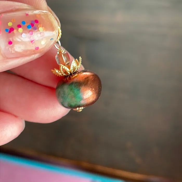Raku Pumpkin Pendant Gold Filled Handmade Vintage Paris Jewelry Necklaces