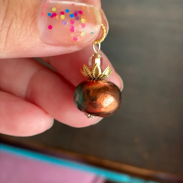 Raku Pumpkin Pendant Gold Filled Handmade Vintage Paris Jewelry Necklaces