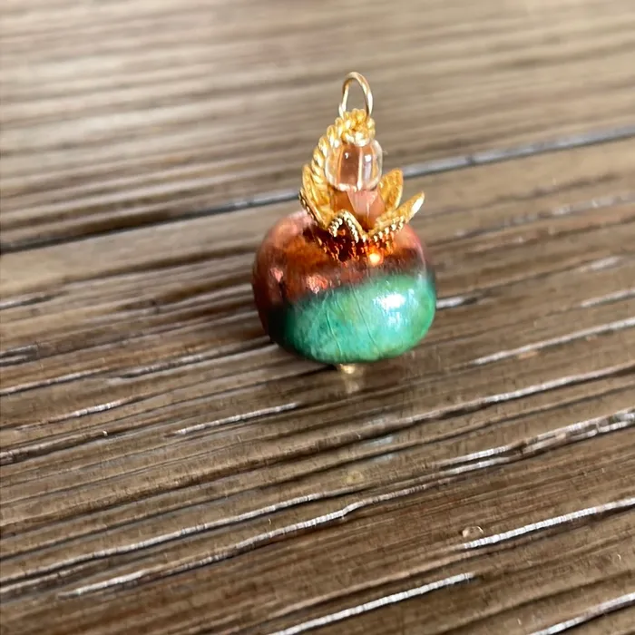 Raku Pumpkin Pendant Gold Filled Handmade Vintage Paris Jewelry Necklaces
