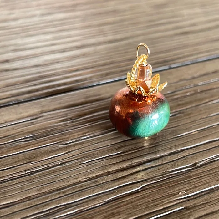 Raku Pumpkin Pendant Gold Filled Handmade Vintage Paris Jewelry Necklaces