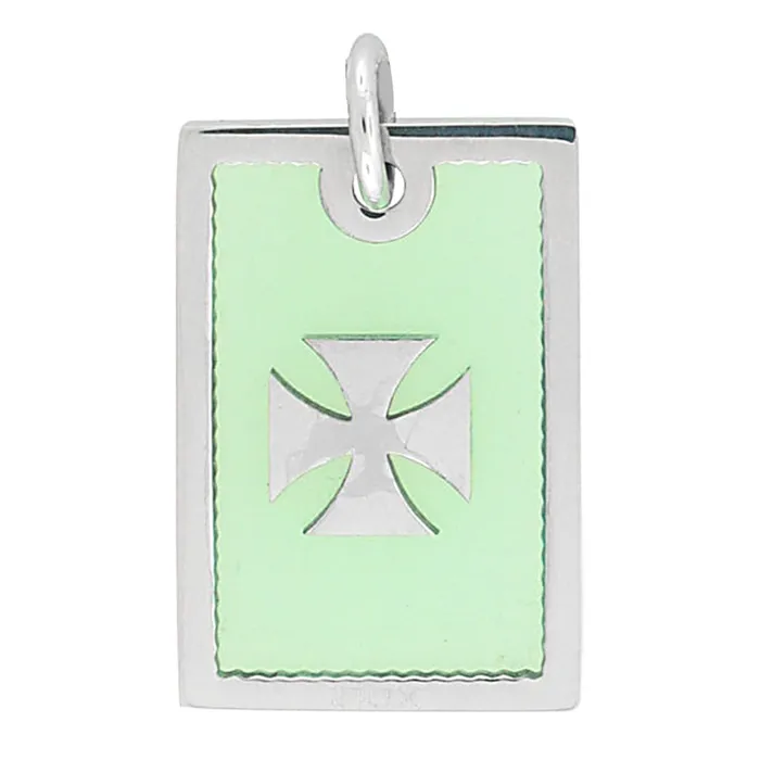 Silver Tone Stainless Steel Cross in Green Resin Pendant INOX JEWELRY Necklaces