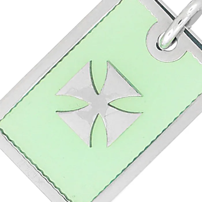 Silver Tone Stainless Steel Cross in Green Resin Pendant INOX JEWELRY Necklaces