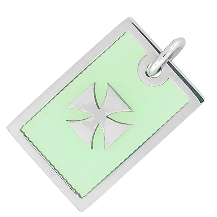 Silver Tone Stainless Steel Cross in Green Resin Pendant INOX JEWELRY Necklaces
