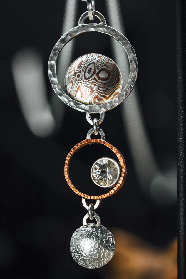 The Sunstone Store Necklaces Sterling Silver and Copper Oregon Sunstone Satellite Pendant