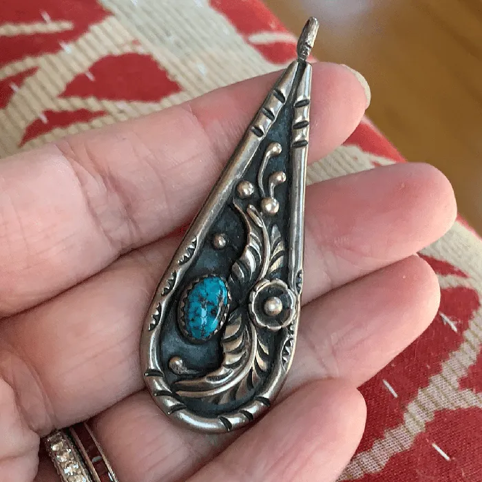Turquoise Pendant Native American Sterling Silver Vintage Love Vintage Paris Necklaces