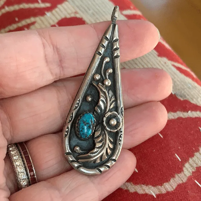 Turquoise Pendant Native American Sterling Silver Vintage Love Vintage Paris Necklaces